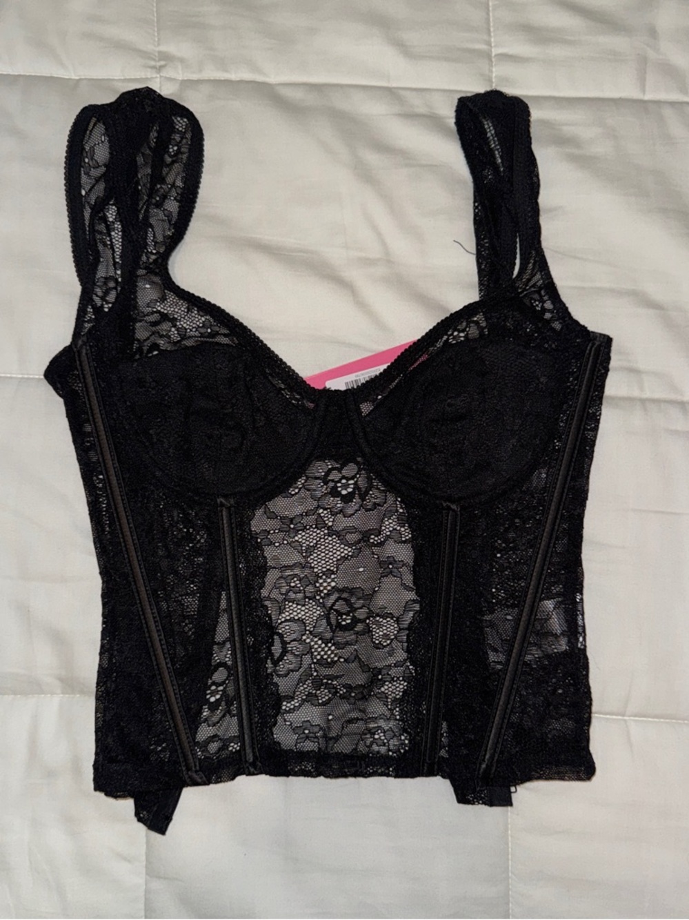 Edikted Black Floral Lace Bustier Crop Top